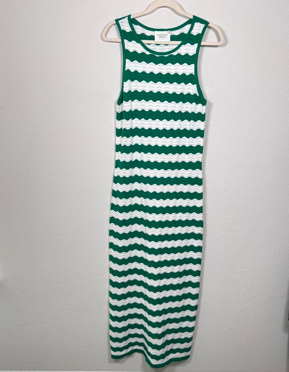 Tuckernuck Hyacinth House Womens Knit Wavy Stripe Wilder Maxi Dress Size L Green